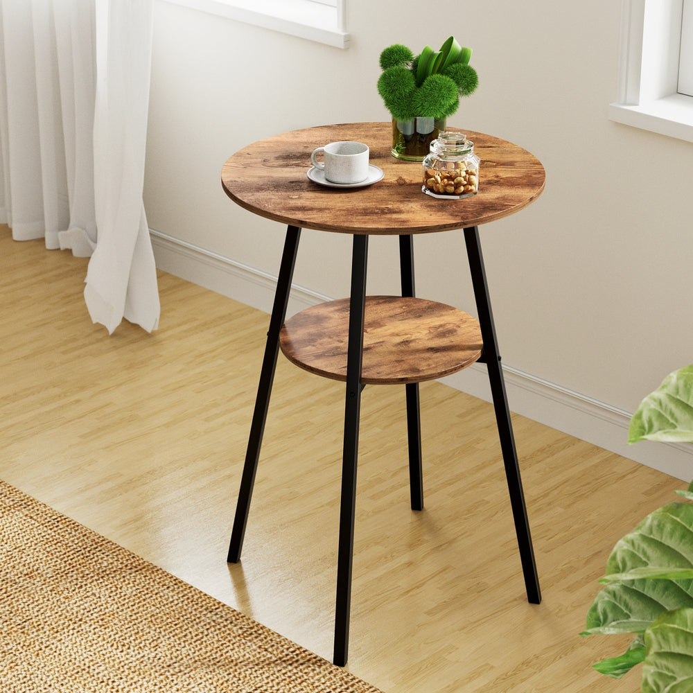 Artiss Industrial Bar Table with 2-Tier Organizer Weather-Resistant MDF Top Steel Frame