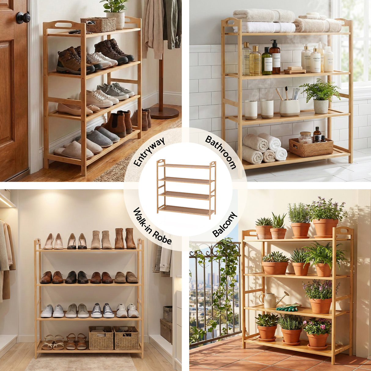 Artiss 4 Tier Shoe Rack Bamboo Storage Organiser Pine
