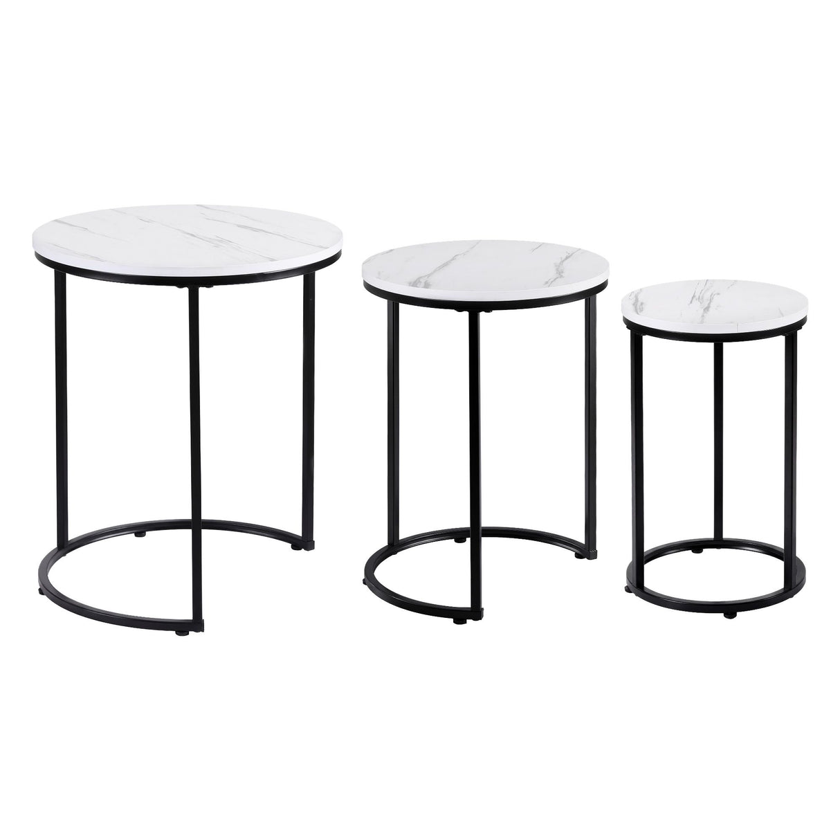 Artiss Nesting Coffee Table Set of 3 Round Stackable Side End Tables Marble Finish White