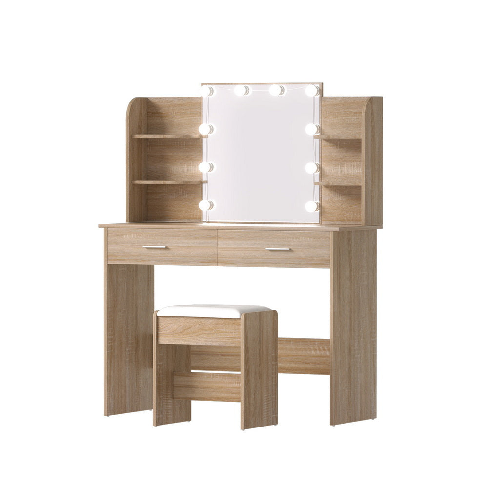 Artiss Dressing Table Set Stool 10 Led Bulbs Wood
