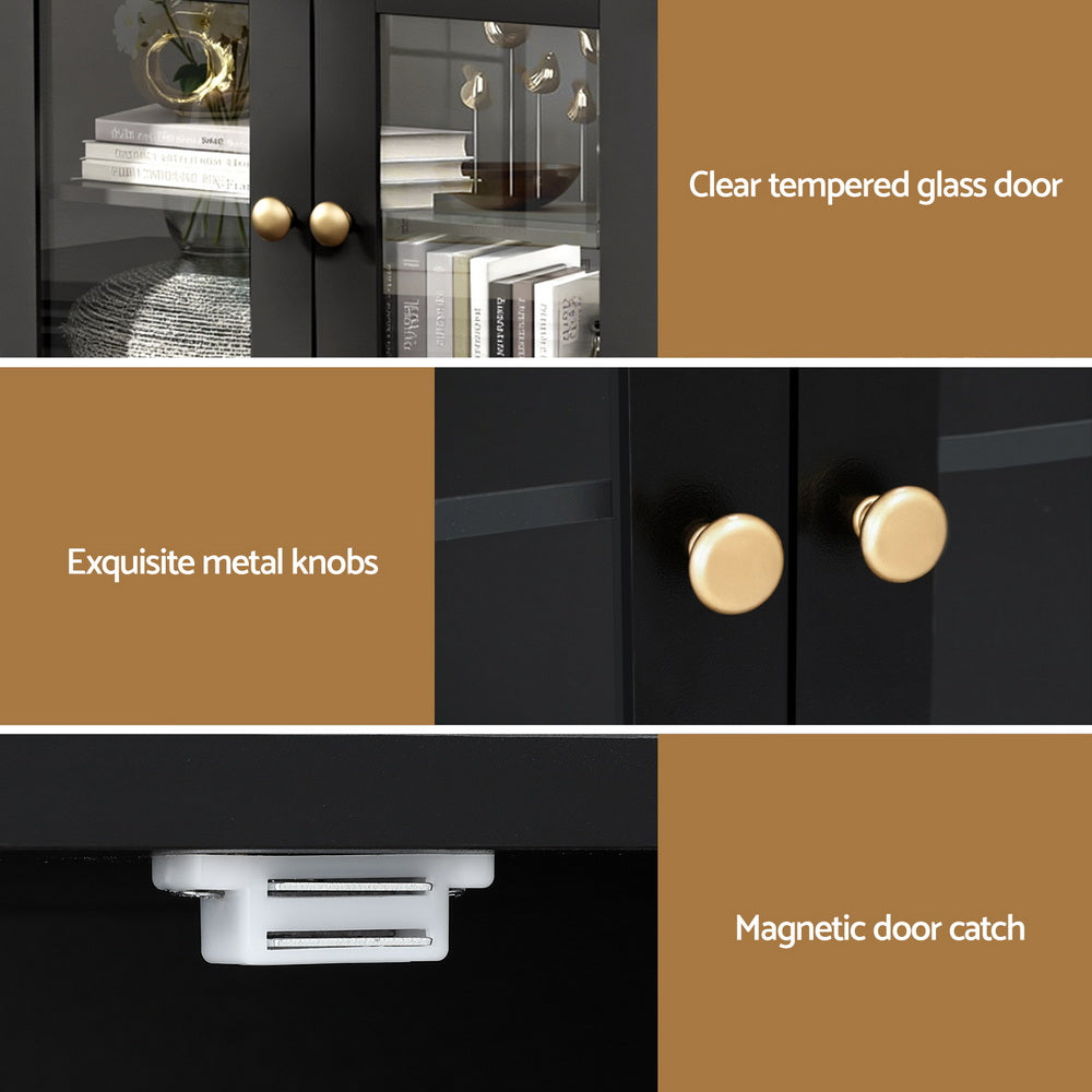Artiss Buffet Sideboard Storage Cabinet Kitchen Cupboard Clear Door Drawer Black