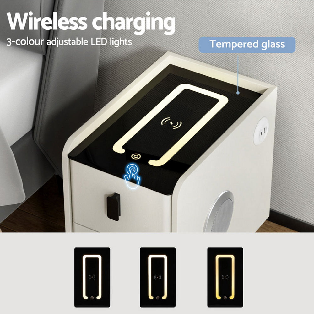 Artiss Aida Wireless Charging Smart Nightstand with Bluetooth Speaker - White