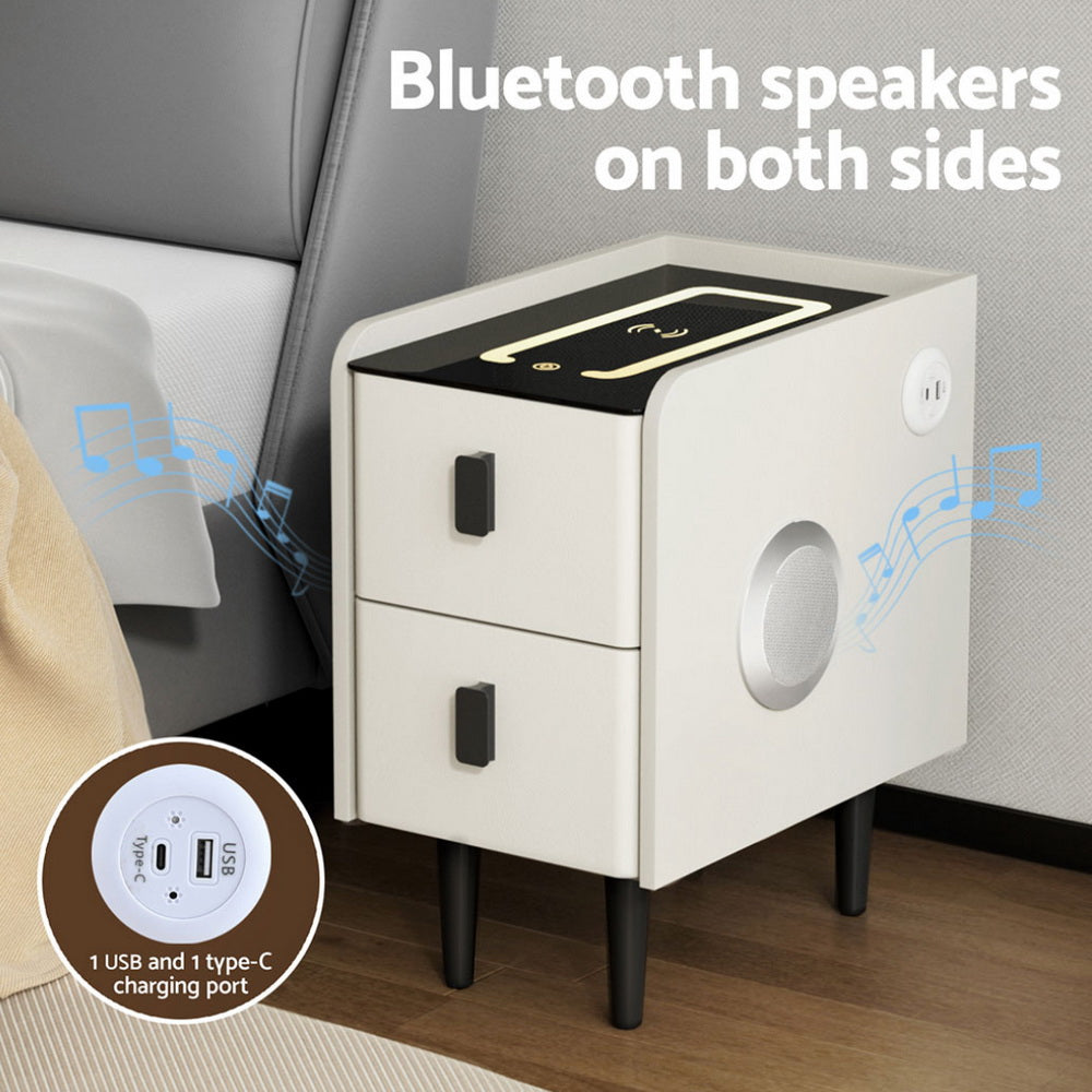 Artiss Aida Wireless Charging Smart Nightstand with Bluetooth Speaker - White