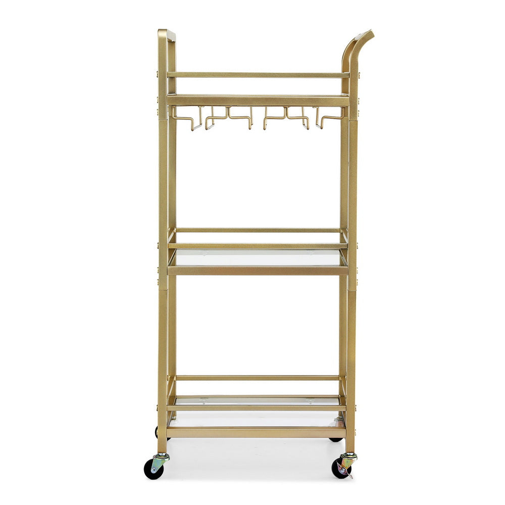 Artiss Kitchen Island Cart Trolley Rolling Serving Storage Wine Glass 43cm Gold