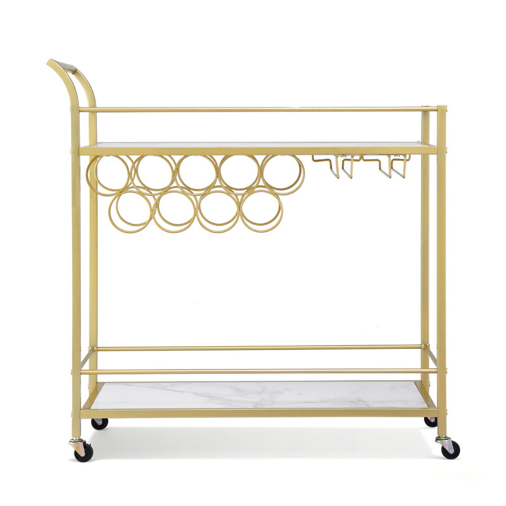 Artiss Bar Cart Drinks Trolley Serving Wine Rack Glass Holder Marble 85cm Gold