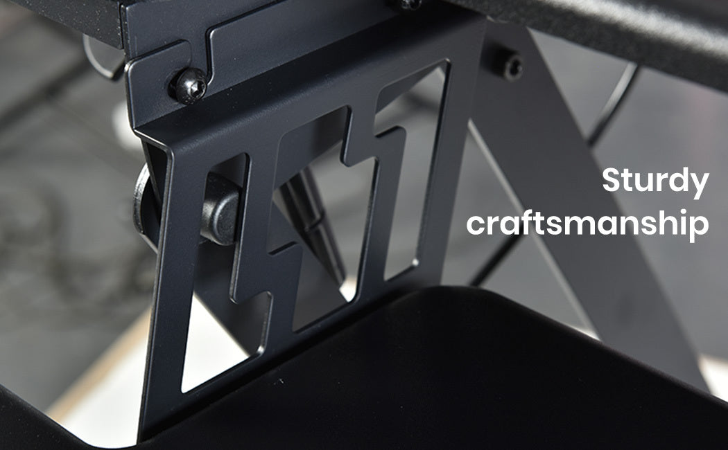 FORTIA Corner Desk Riser 110cm Wide Adjustable Sit to Stand for Dual Monitor, Keyboard, Laptop, Black