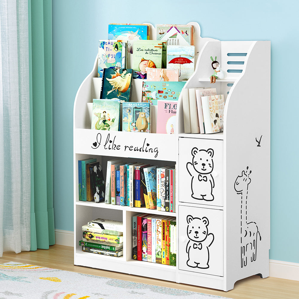 Keezi 4 Tiers Kids Bookshelf Storage Children Bookcase Toy Organiser Display