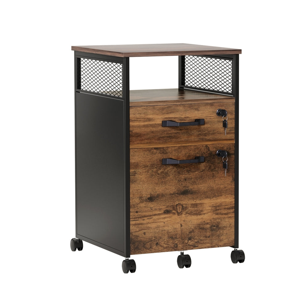 Artiss Filing Cabinet File Cabinet with Wheels 2 Drawer Storage Rustic Brown