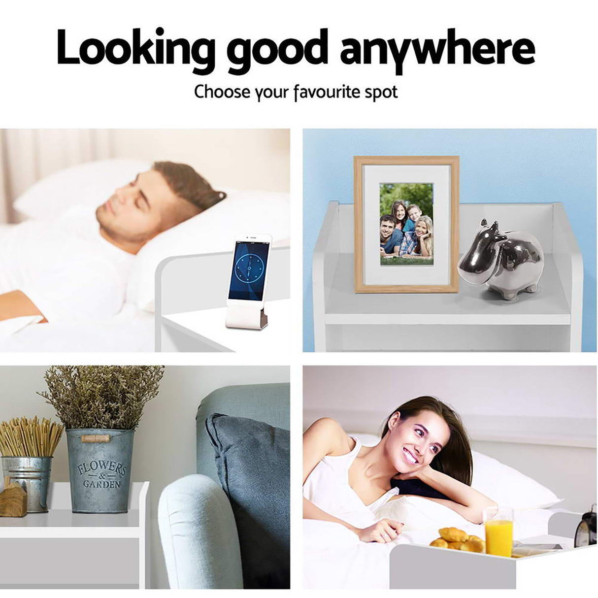 Artiss 2X Bedside Table 1 Drawer with Shelf - FARA White