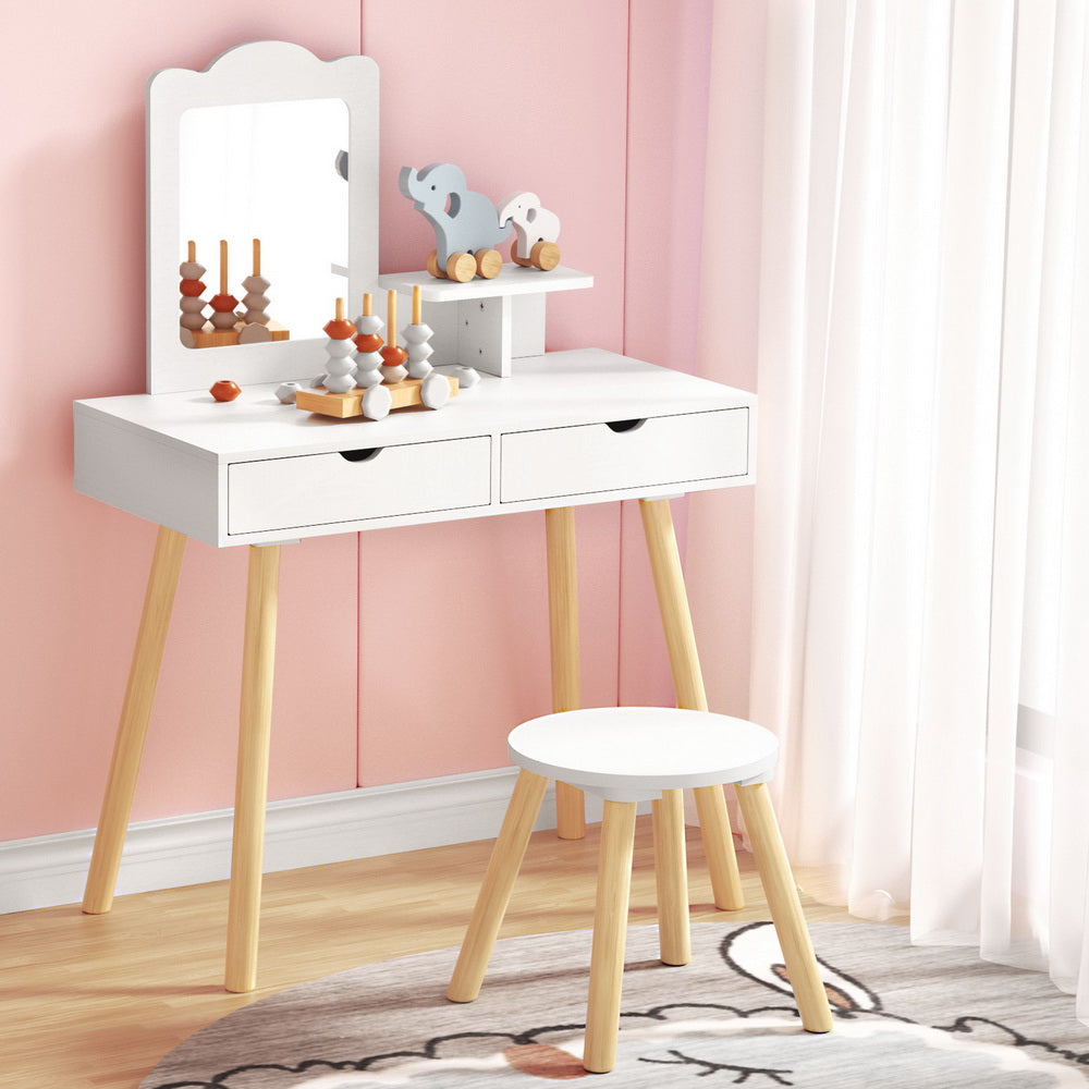 Keezi Children’s Vanity Makeup Table Set with Chair, Mirror, and Storage Drawers