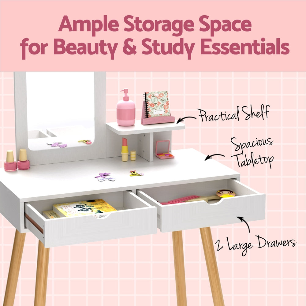 Keezi Children’s Vanity Makeup Table Set with Chair, Mirror, and Storage Drawers