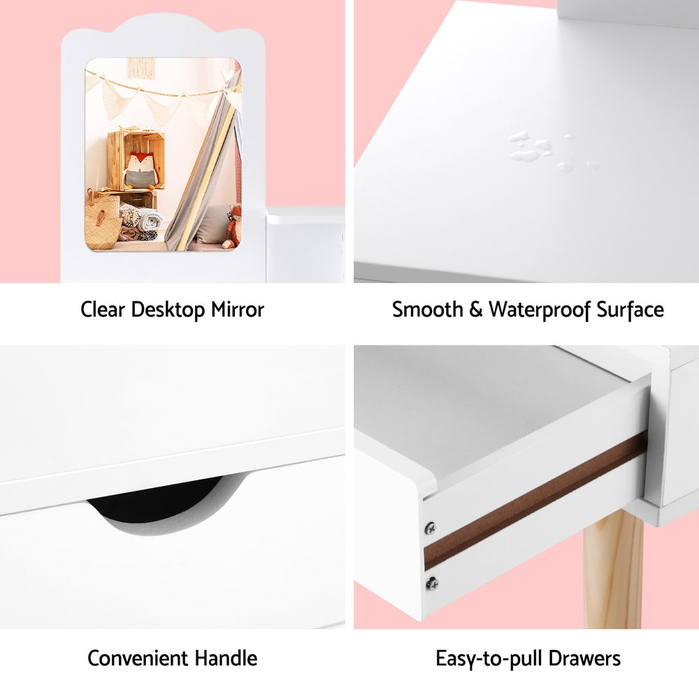 Keezi Children’s Vanity Makeup Table Set with Chair, Mirror, and Storage Drawers