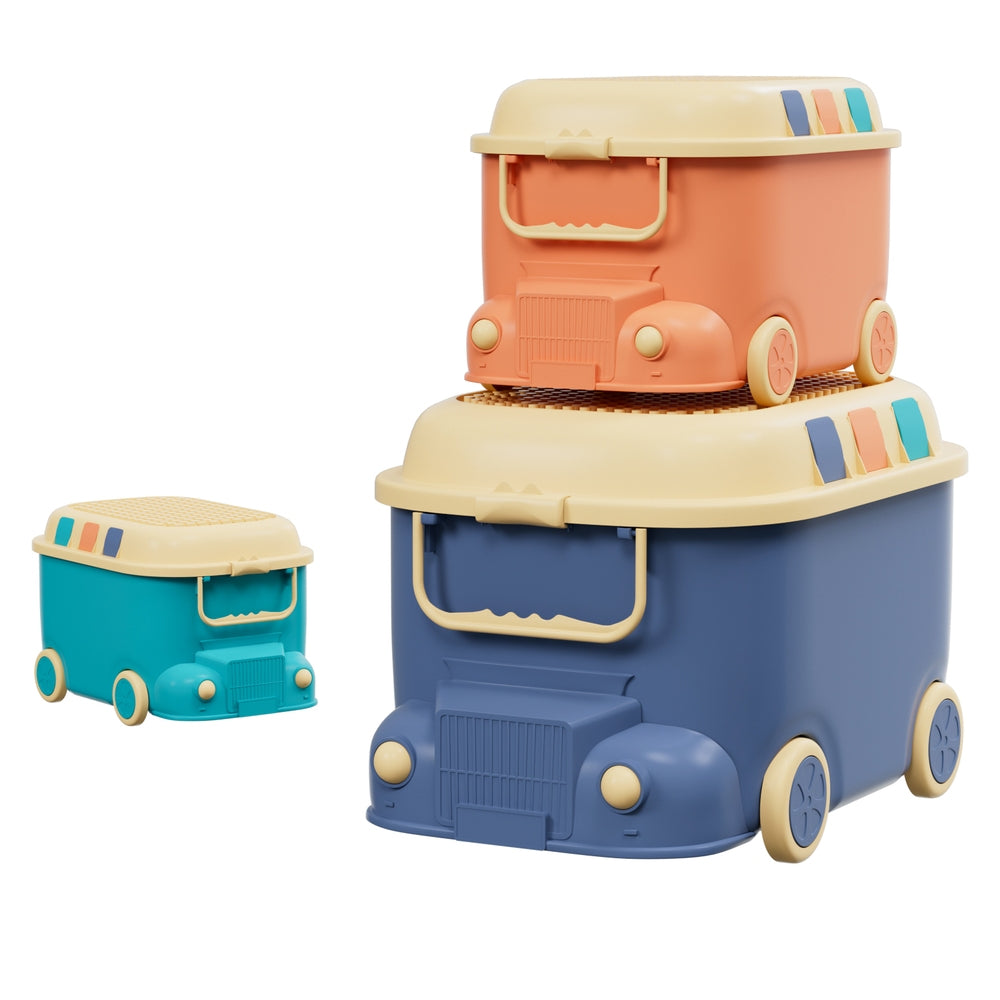 Keezi 3-Piece Car-Themed Toy Storage Set for Kids - Fun Organiser with Snack Box Options
