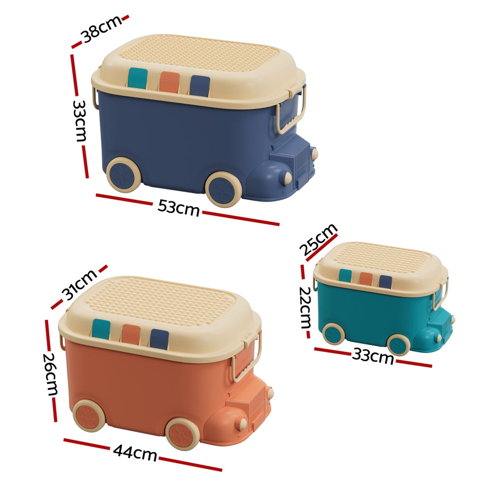 Keezi 3-Piece Car-Themed Toy Storage Set for Kids - Fun Organiser with Snack Box Options