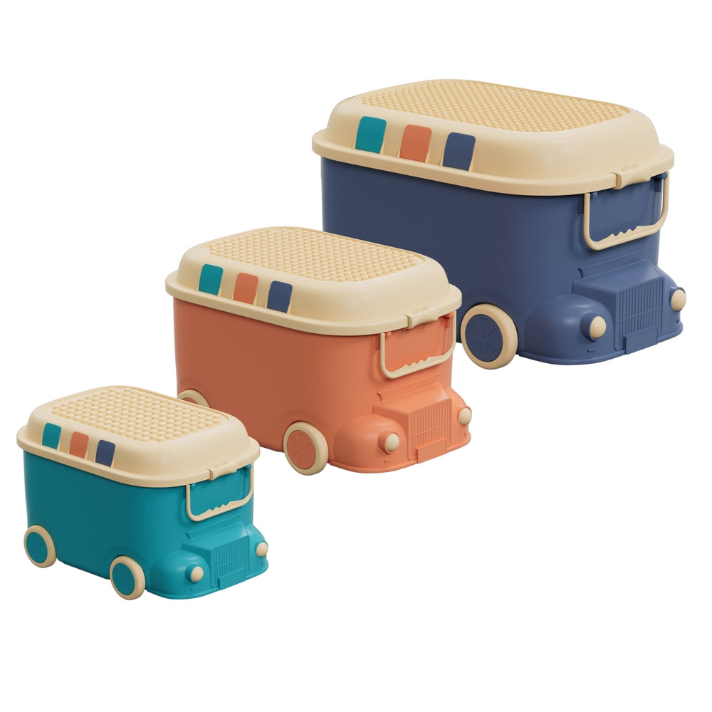 Keezi 3-Piece Car-Themed Toy Storage Set for Kids - Fun Organiser with Snack Box Options