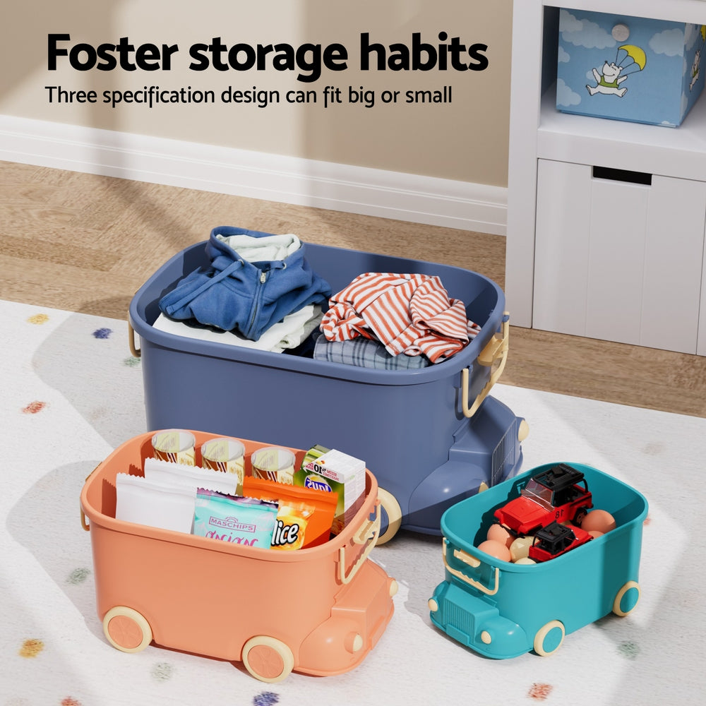 Keezi 3-Piece Car-Themed Toy Storage Set for Kids - Fun Organiser with Snack Box Options
