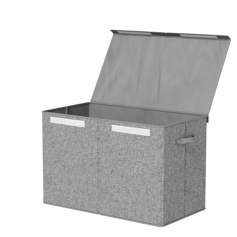 Keezi Foldable Grey Toy Storage Chest with Flip-Top Lid and Organizer Bins