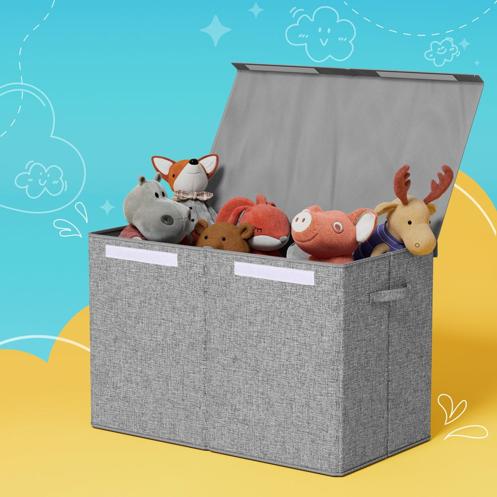 Keezi Foldable Grey Toy Storage Chest with Flip-Top Lid and Organizer Bins