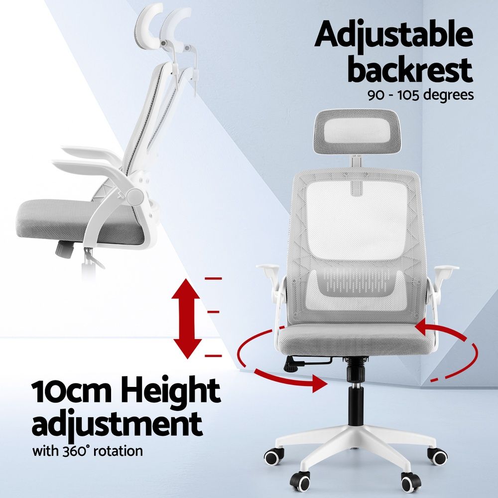 Artiss Home Office Desk and Chair Set, 136cm L Shaped Computer Desk with Shelves & Cable Management, Ergonomic Mesh Office Chair with Adjustable Headrest, Flip-Up Armrests