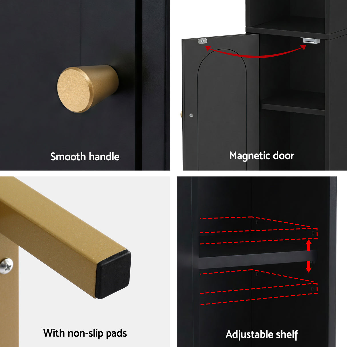 Artiss Bathroom Storage Cabinet Floor Organizer Toilet Corner Adjustable Black