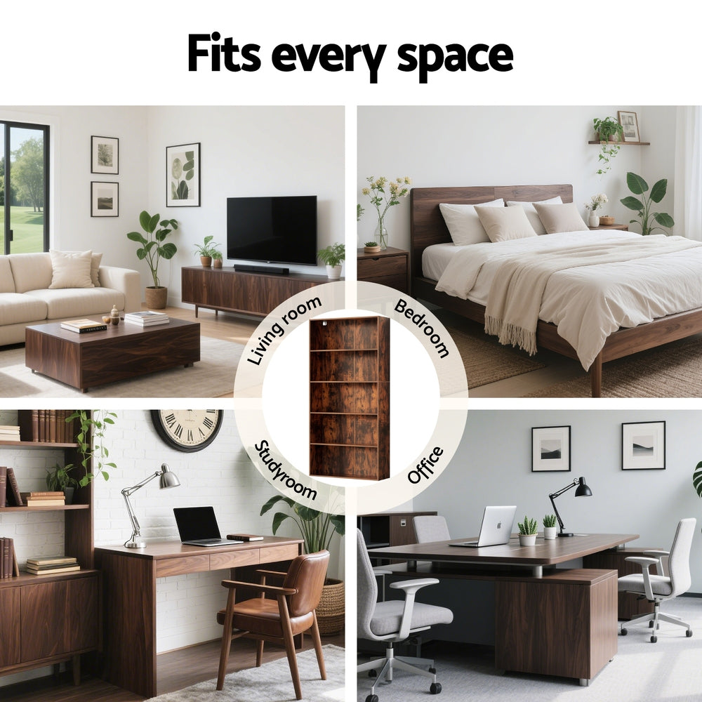 Artiss Bookshelf 5 Tiers Walnut