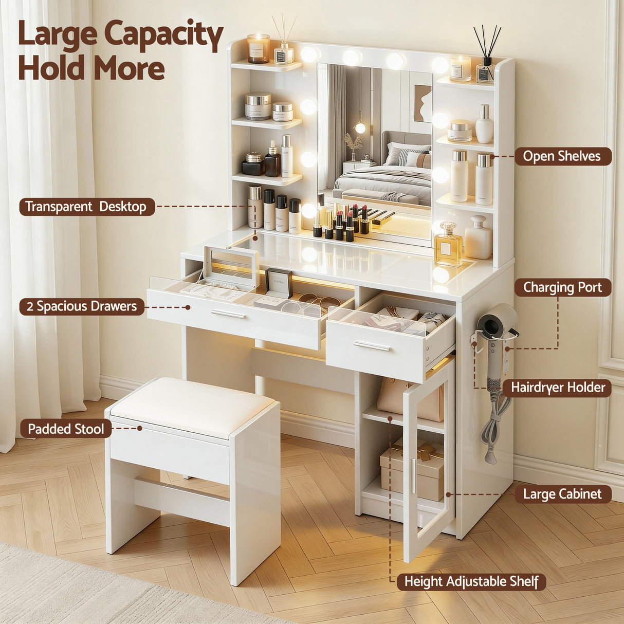 Artiss Dressing Table Vanity Desk Set 10 LED Bulbs RGB Light White