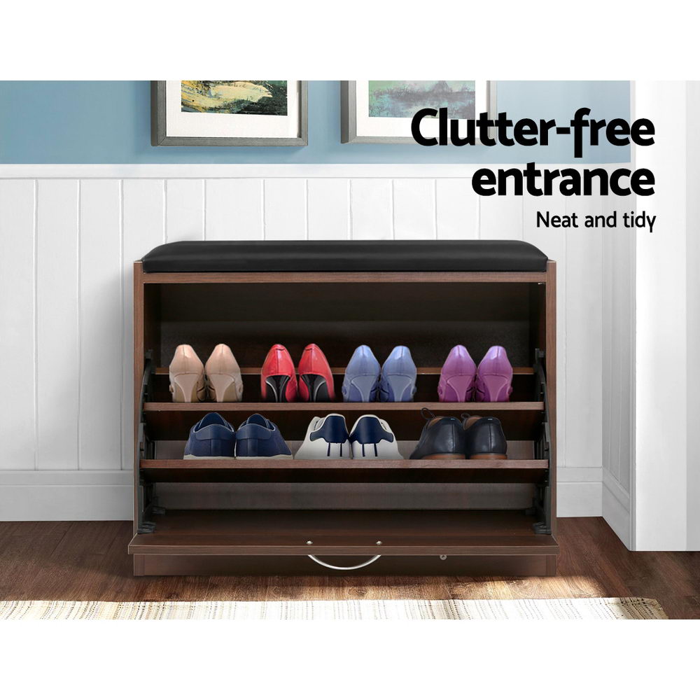 Artiss Shoe Rack Cabinet Bench15 Pairs Walnut Kyla