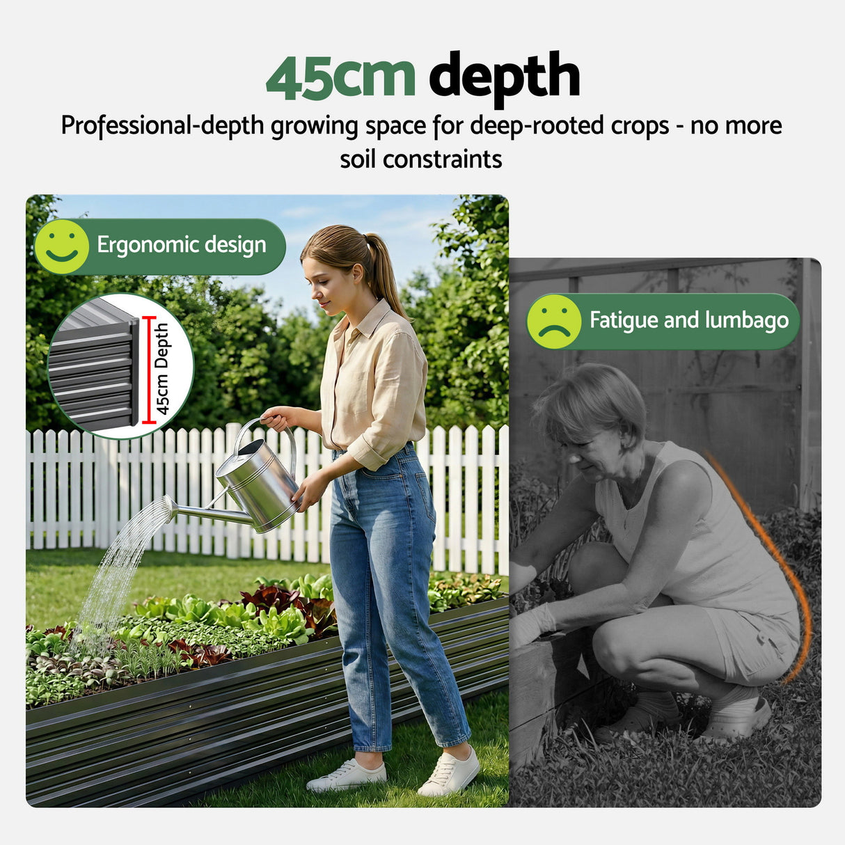 Green Fingers 2-in-1 Raised Garden Bed Kit Ergonomic 45cm Professional Depth 320cm Large Metal Planter Box | Easier Access Veggie Patch | Rust-Proof
