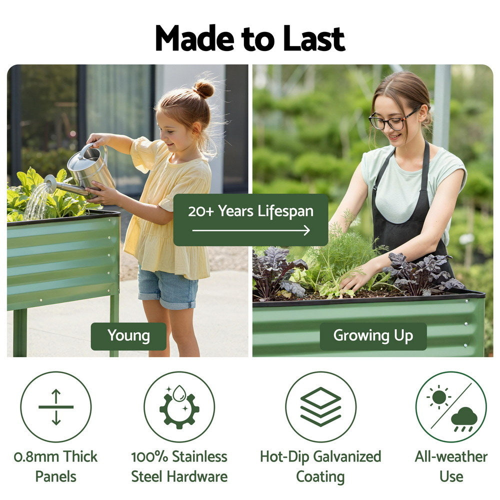 Green Fingers Elevated Raised Garden Bed Kit Mobile w/ Locking Wheels & Storage Shelf 100KG Max Load 115x60x81cm | Galvanized Steel, Portable Green Organizer for Seniors, Patio, Balcony, Vegetables
