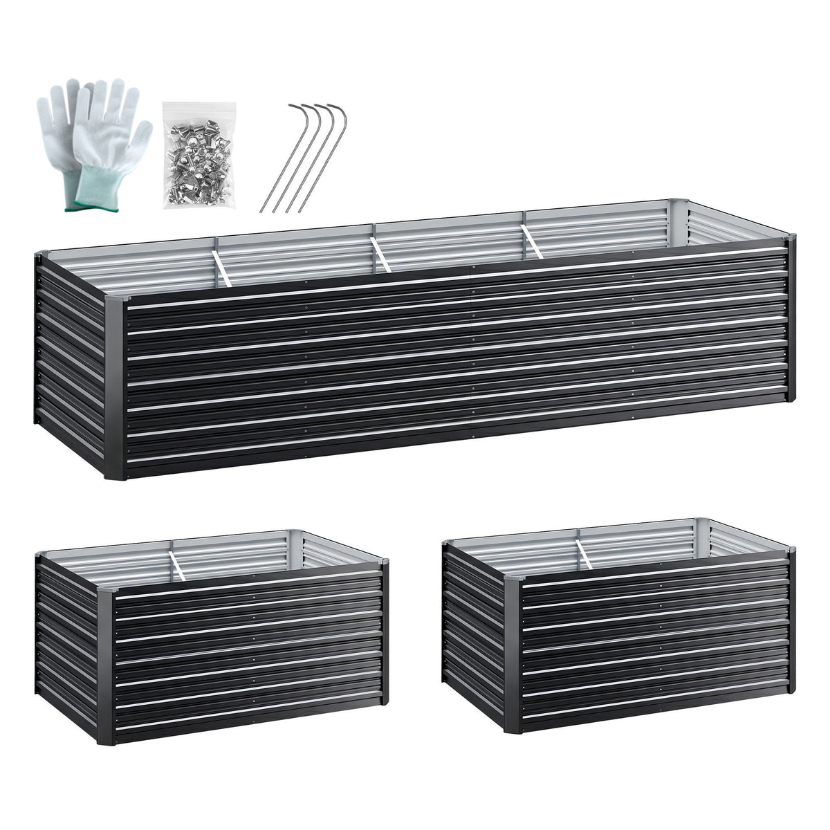 Green Fingers 2-in-1 Raised Garden Bed Kit, 320cm/160cm| 77cm Extra Deep Ergonomic Planter Box | Protect Your Back | Galvanised Steel Vegetable Flower Pot for Outdoor Garden | Includes Gloves & Pegs