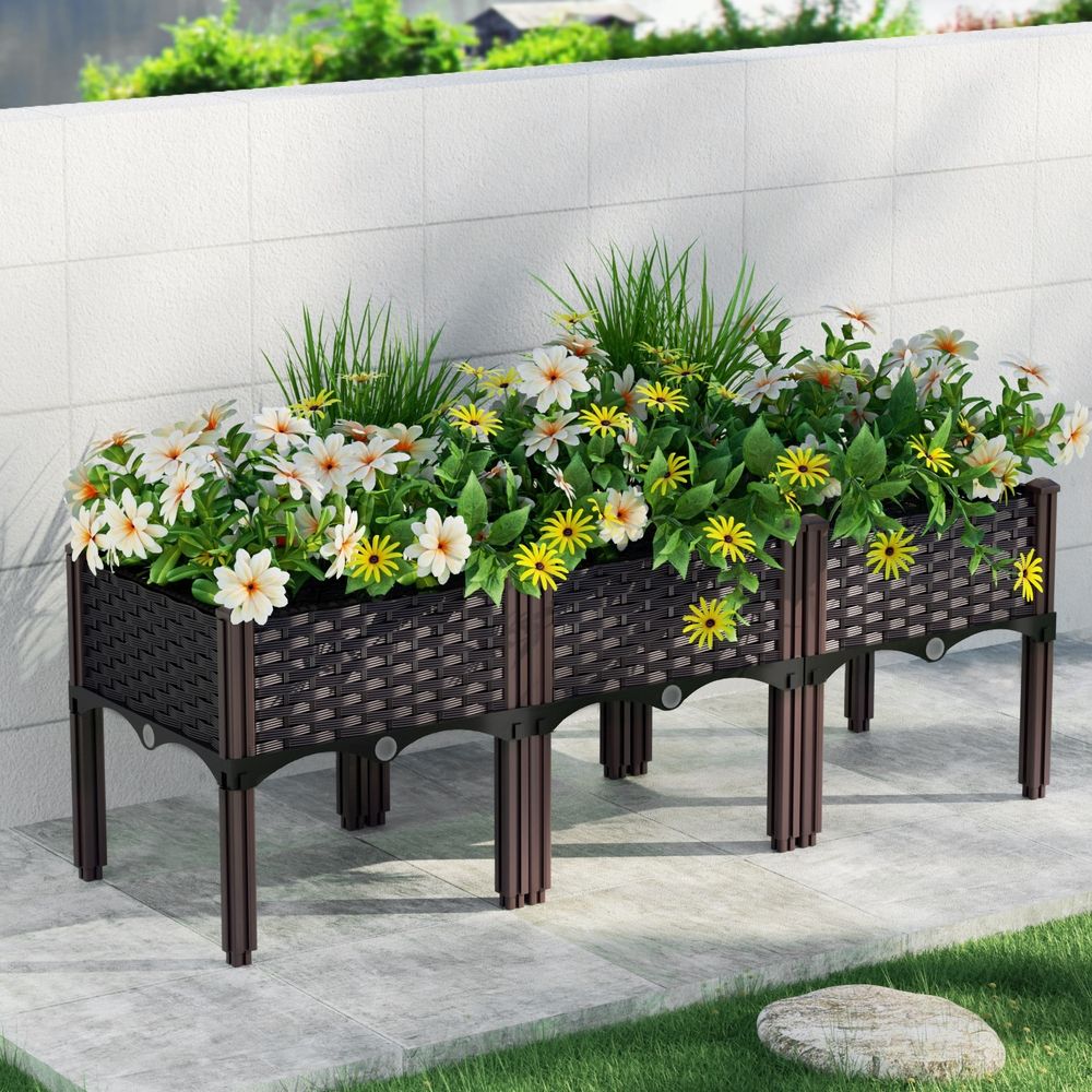 Green Fingers Garden Bed 120x40x36cm PP Planter Box Raised Container Growing Herb