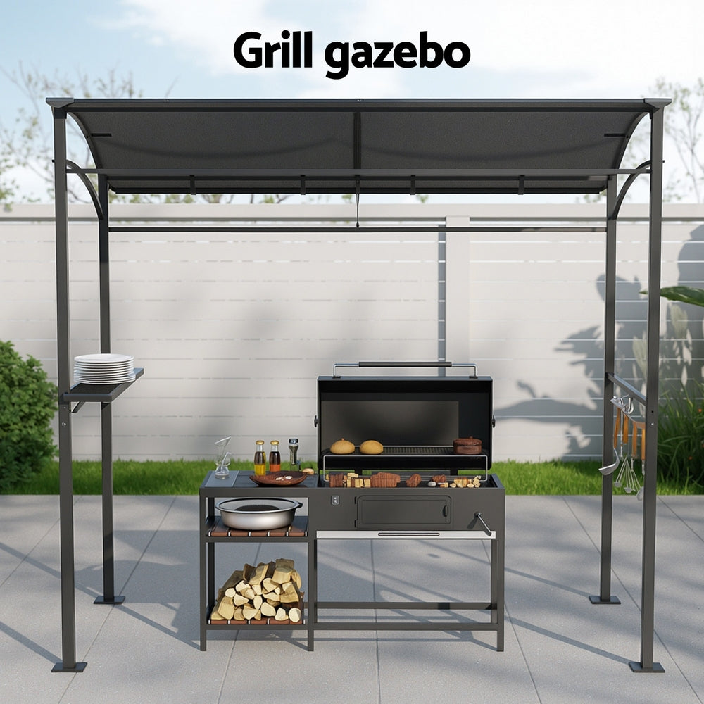 Instahut Gazebo Outdoor BBQ Grill Patio Garden Marquee Shade Shelter Shelf Hooks Grey