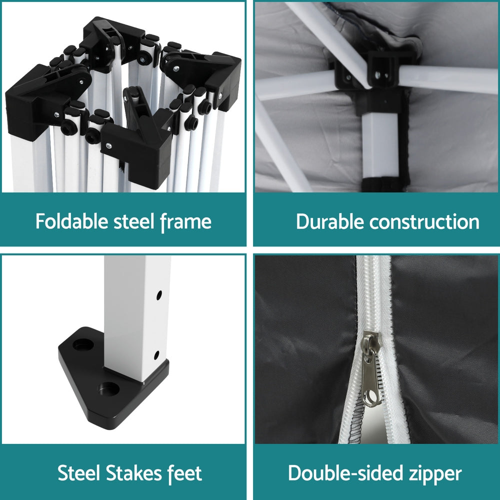 Instahut Gazebo 3x3 Pop Up Marquee Folding Tent Wedding Gazebos Camping Outdoor Shade Canopy Gray