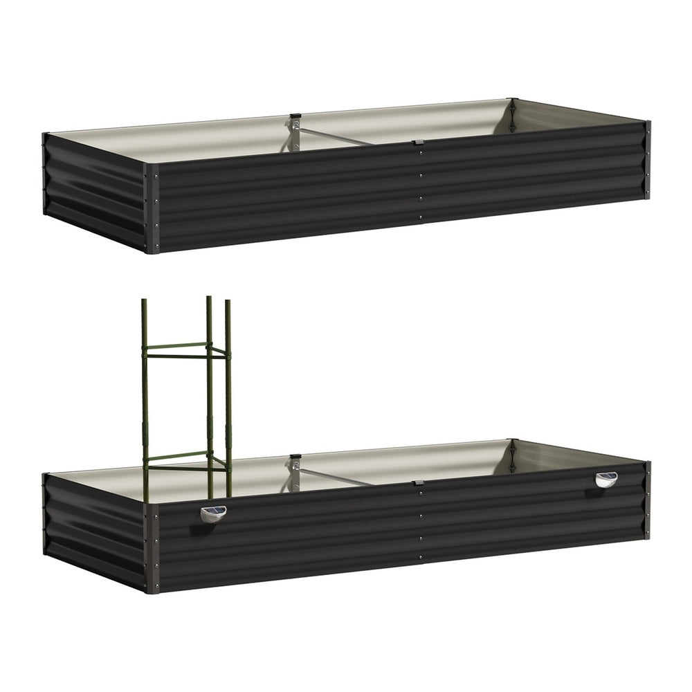 Livsip 2x Garden Bed 210x90x30cm LED Plant Stand Box Galvanise