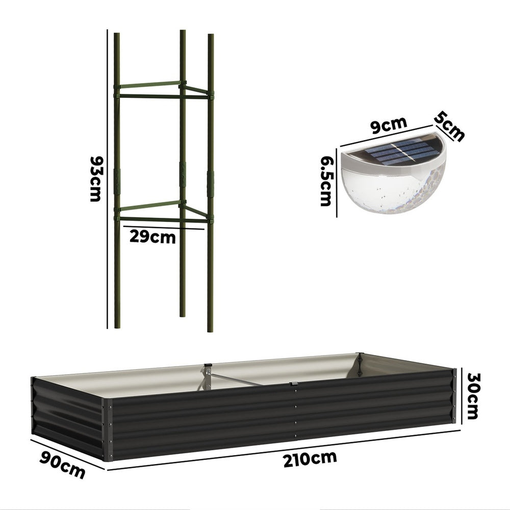Livsip 2x Garden Bed 210x90x30cm LED Plant Stand Box Galvanise
