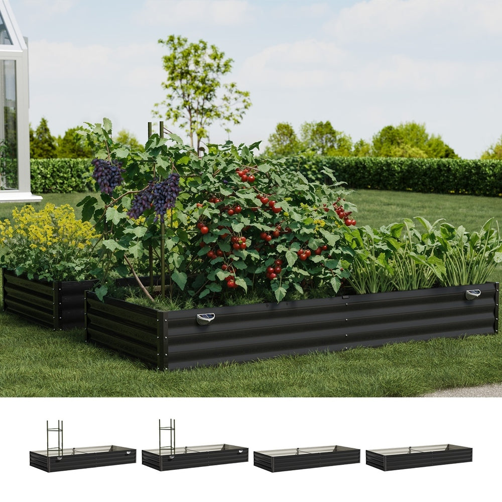 Livsip 4x Garden Bed 210x90x30cm LED Plant Stand Box Galvanise