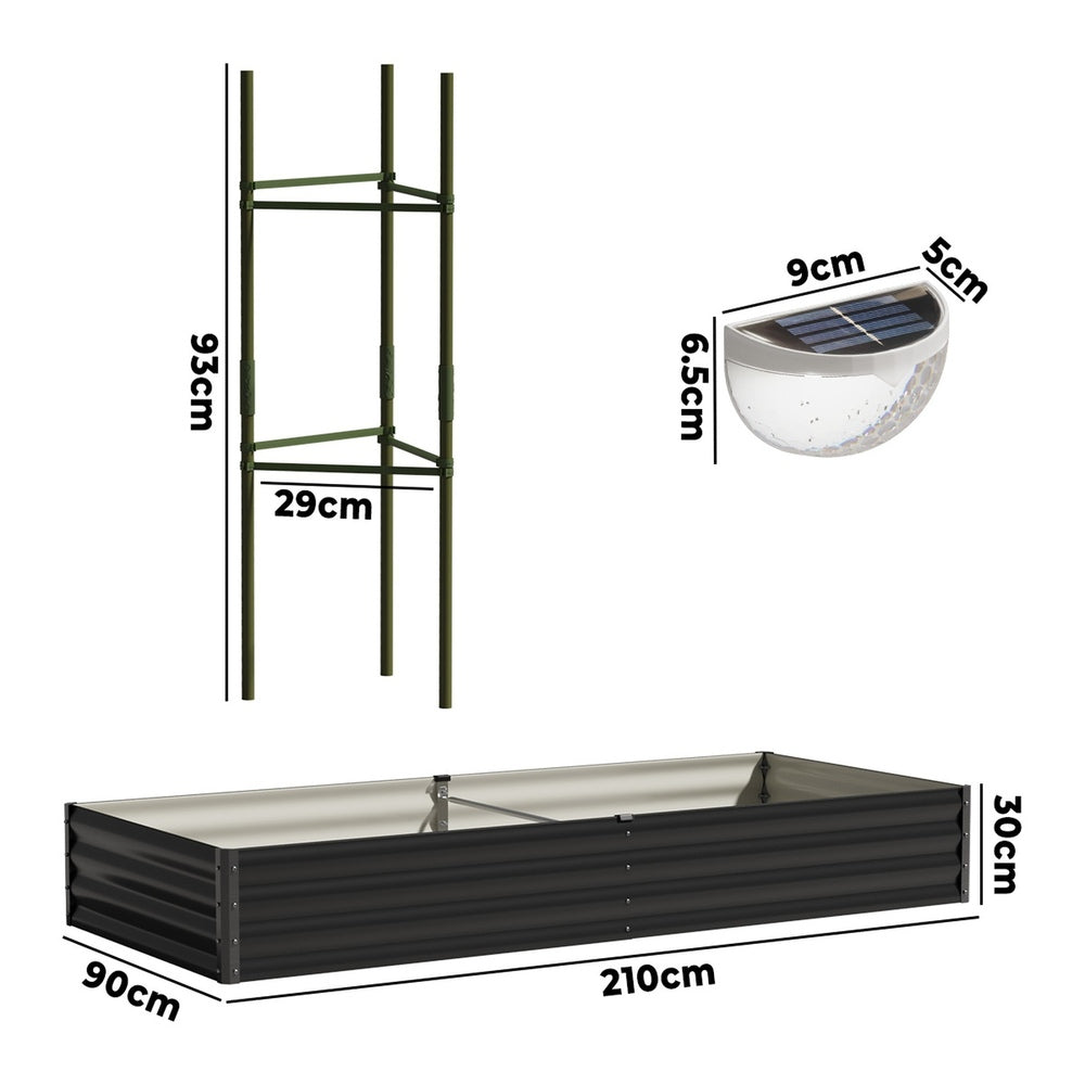 Livsip 4x Garden Bed 210x90x30cm LED Plant Stand Box Galvanise