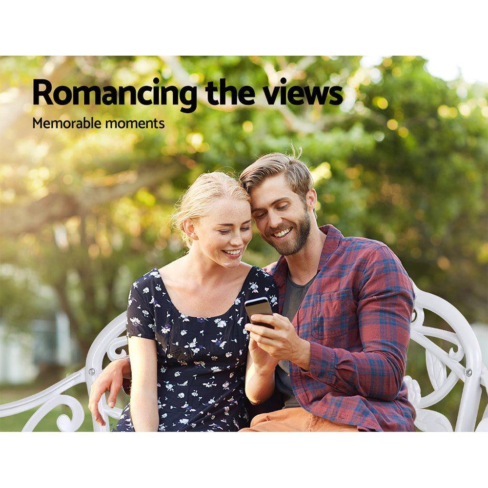 Gardeon Outdoor Garden Bench Seat 100cm Cast Aluminium Outdoor Patio Chair Vintage White