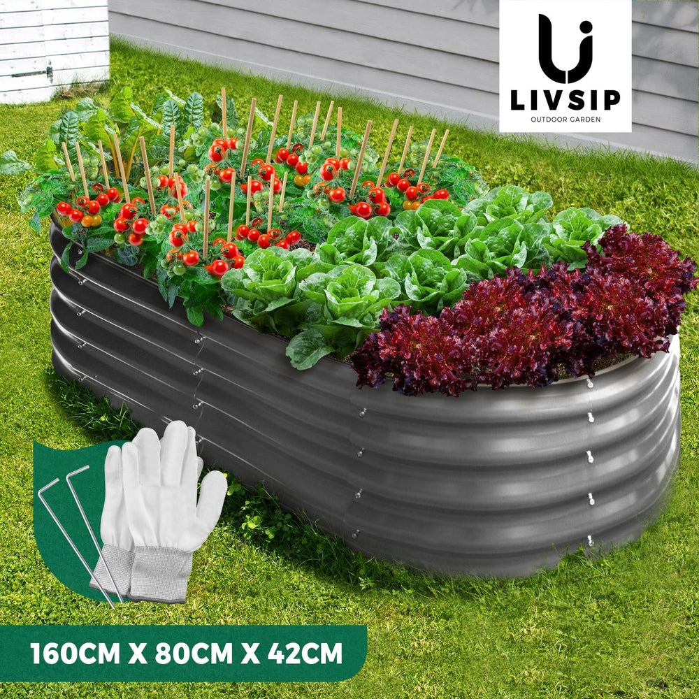 Livsip Galvanised Raised Garden Bed Steel Vegetable Planter 160X80X42CM