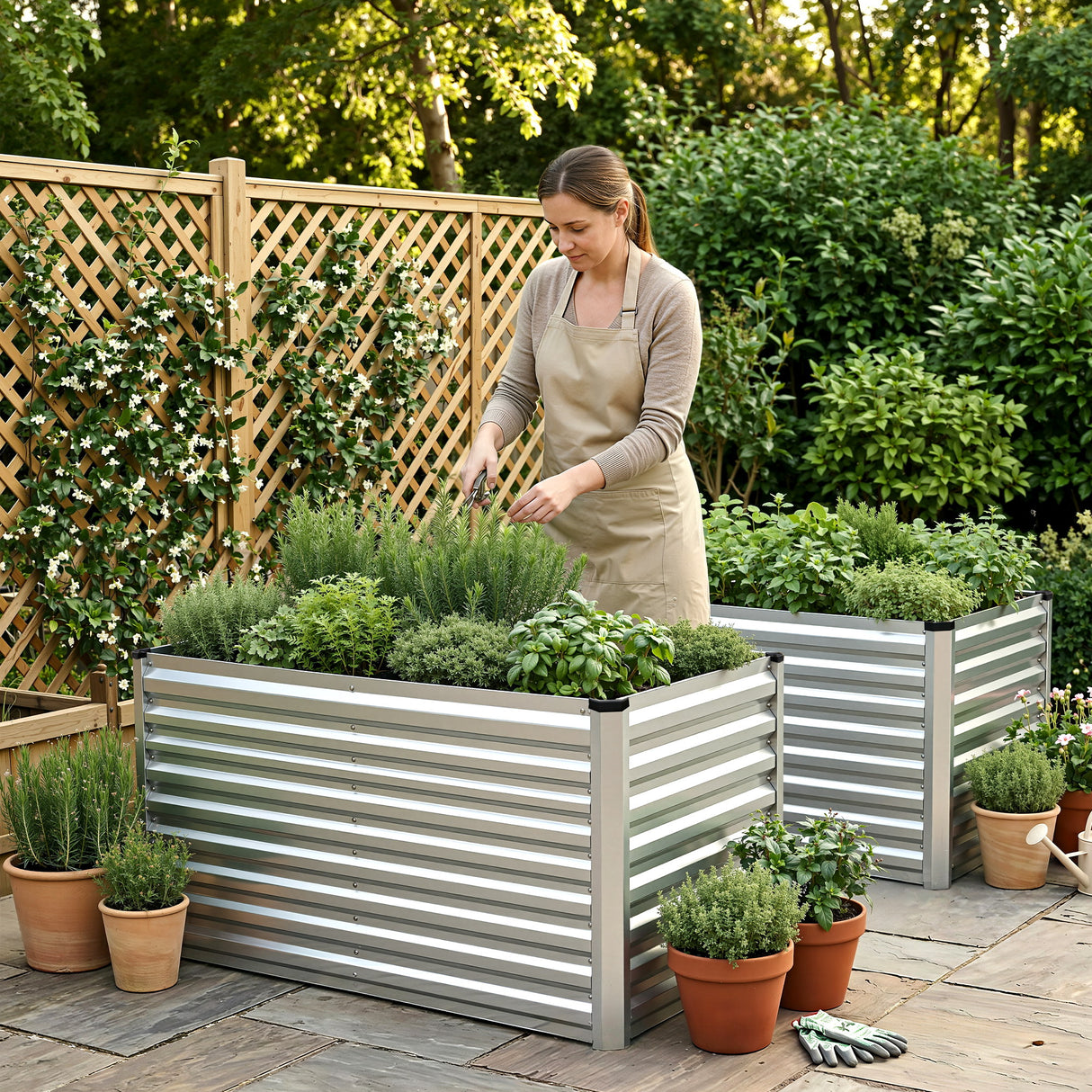 Green Fingers Raised Garden Bed 2 in 1 Modular Galvanised Planter Box Rust Resistant 240x80x60cm