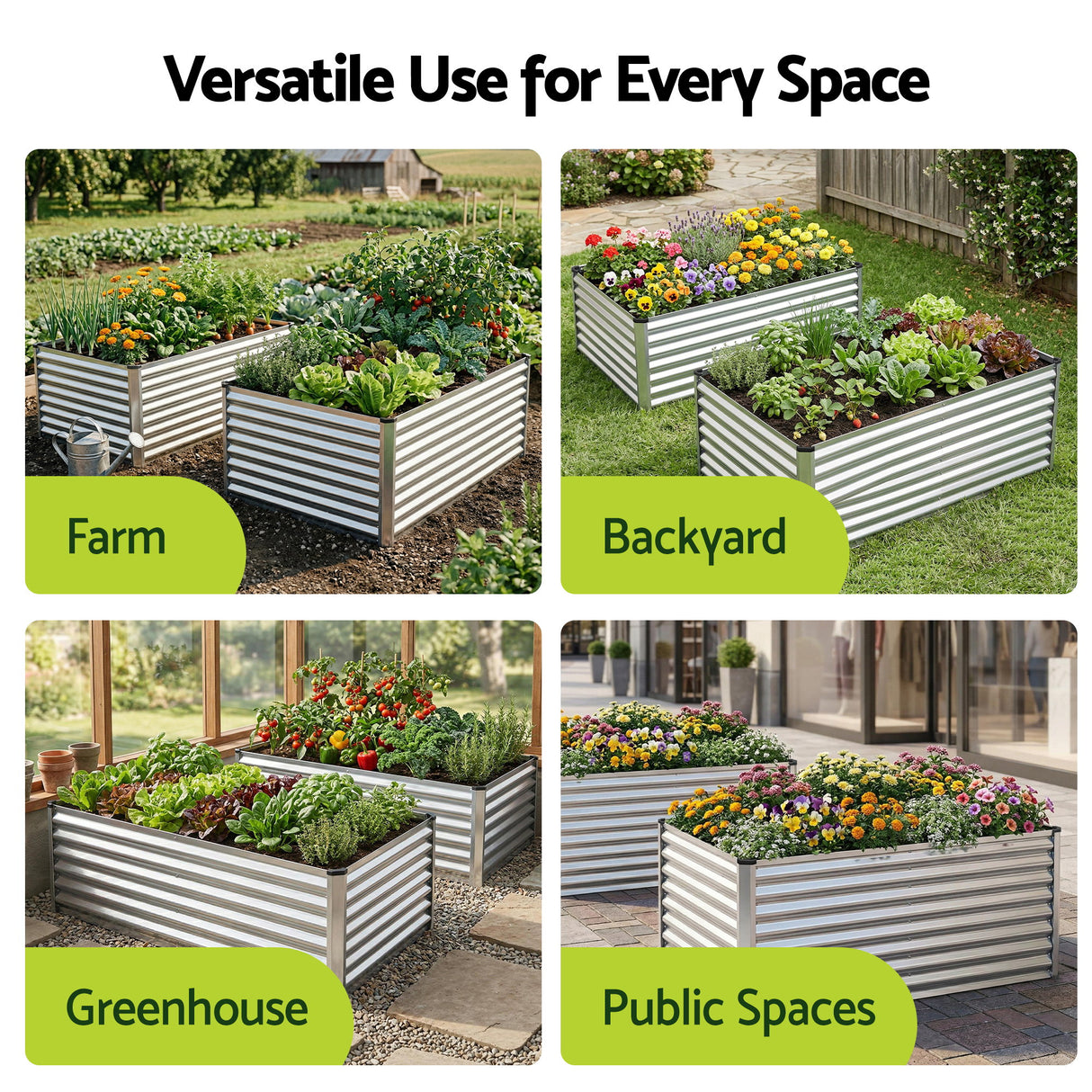 Green Fingers Raised Garden Bed 2 in 1 Modular Galvanised Planter Box Rust Resistant 240x80x60cm
