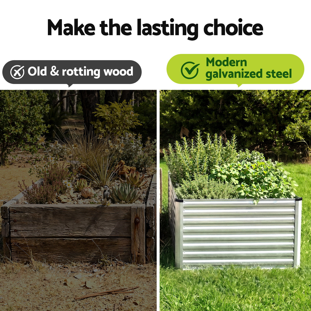 Green Fingers Raised Garden Bed 2 in 1 Modular Galvanised Planter Box Rust Resistant 240x80x60cm