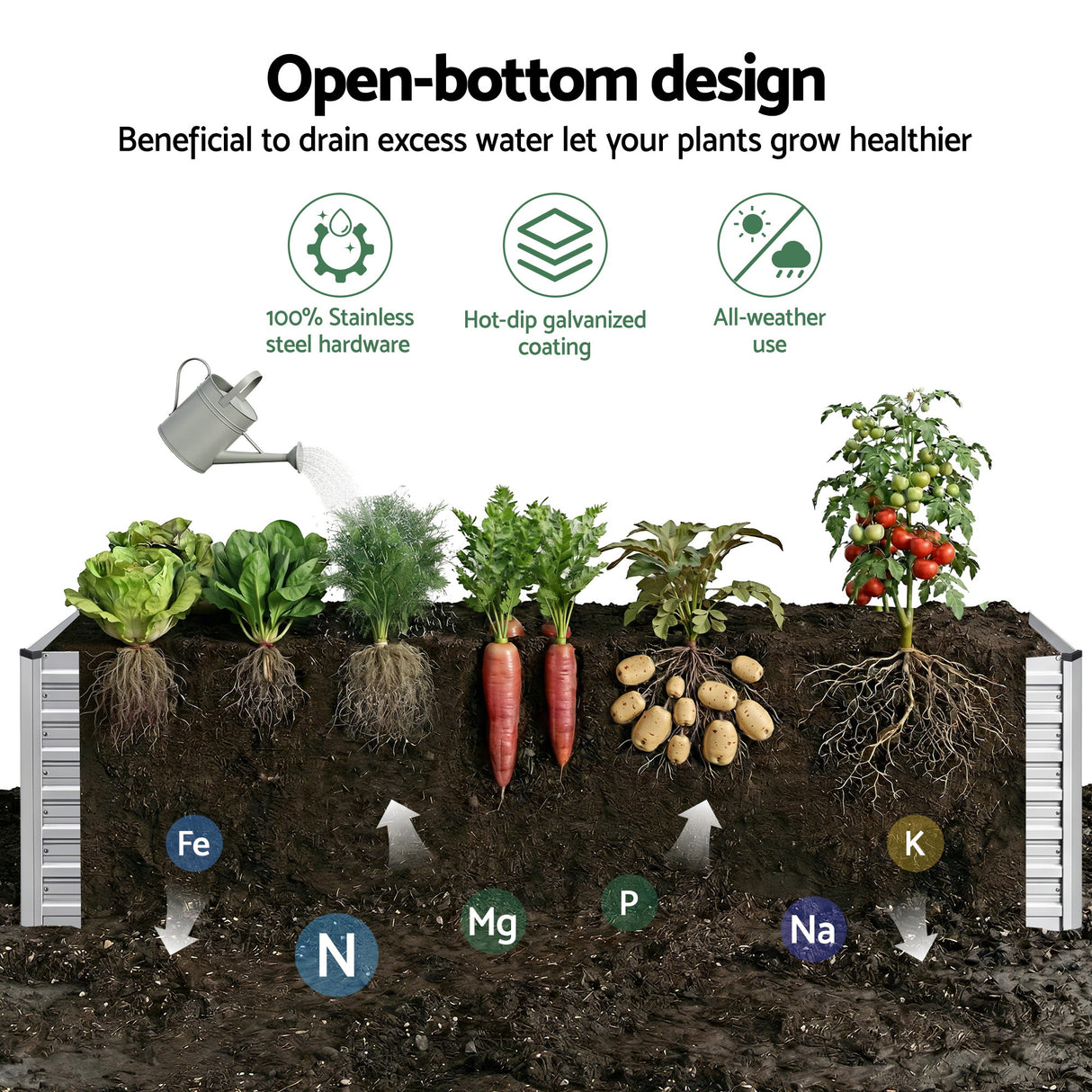 Green Fingers Raised Garden Bed 2 in 1 Modular Galvanised Planter Box Rust Resistant 240x80x60cm