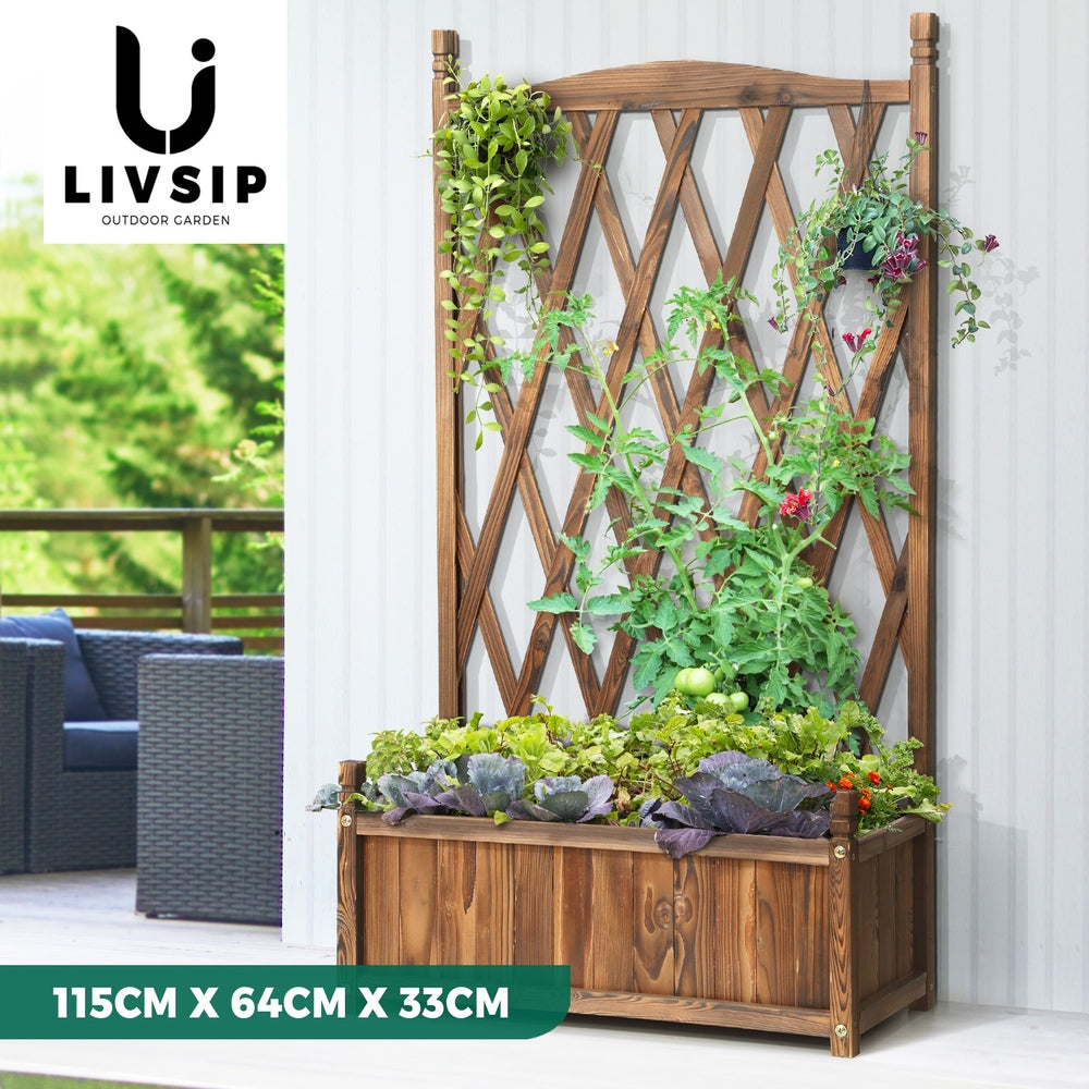 Livsip Wooden Raised Garden Bed with Trellis 64x28.5x115cm