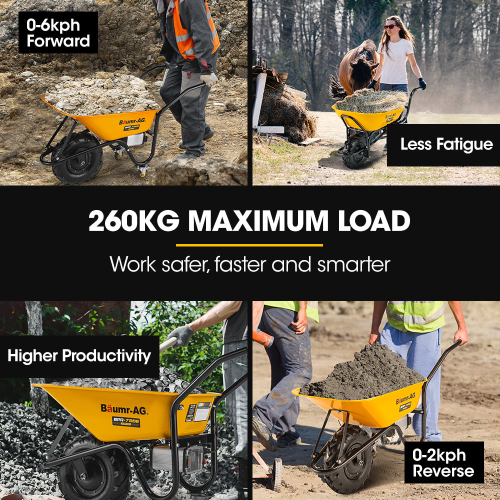BAUMR-AG 40V Battery Powered Wheelbarrow Motorised Electric, 80L Bucket Volume, 260kg Capacity