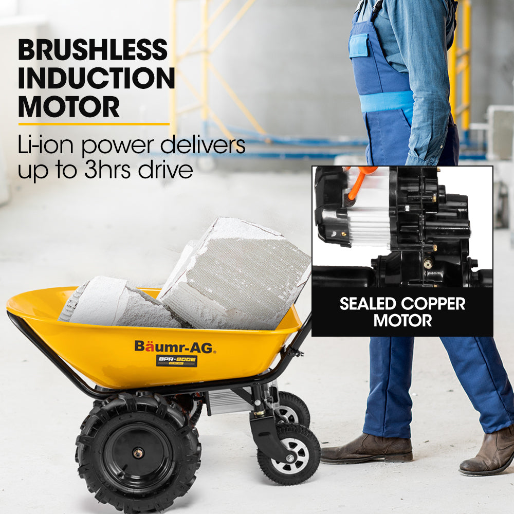 BAUMR-AG 40V Battery Powered Wheelbarrow Motorised Electric, 100L Bucket Volume, 4 Wheel, 260kg Capacity