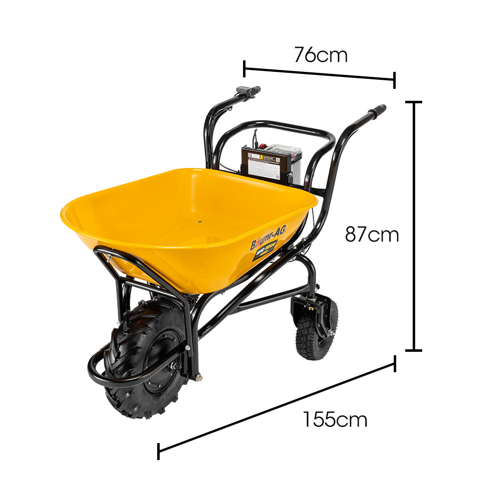 BAUMR-AG 40V Battery Powered Wheelbarrow Motorised Electric, 100L Bucket Volume, 3 Wheel, 260KG, Lifting Bucket