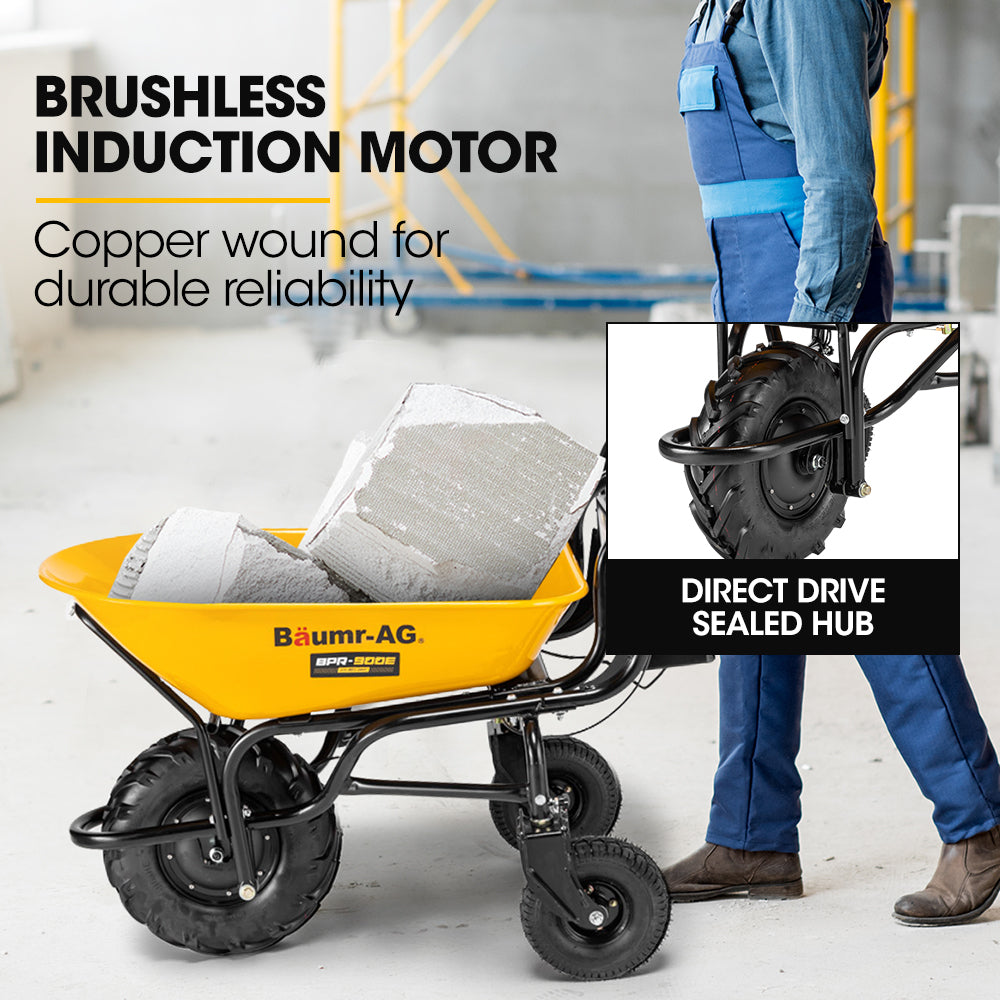 BAUMR-AG 40V Battery Powered Wheelbarrow Motorised Electric, 100L Bucket Volume, 3 Wheel, 260KG, Lifting Bucket