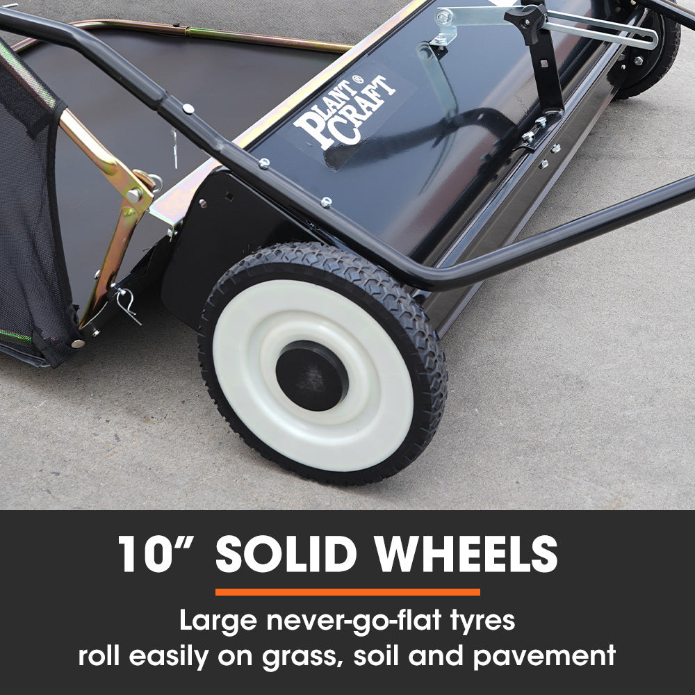 PLANTCRAFT Lawn Sweeper 38' Wide, Tow Behind Leaf and Grass Clipping Collector, Universal Hitch for Ride on Mower, Garden Tractor