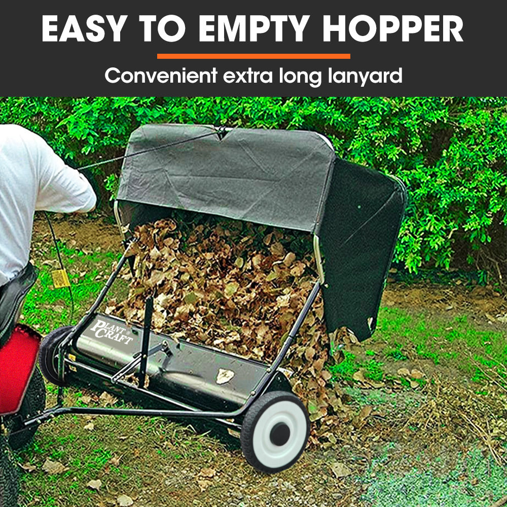 PLANTCRAFT Lawn Sweeper 38' Wide, Tow Behind Leaf and Grass Clipping Collector, Universal Hitch for